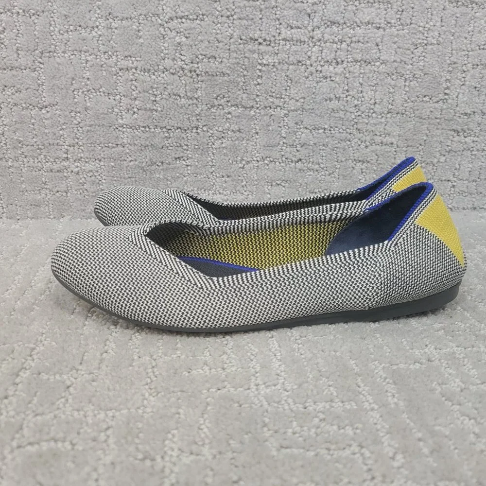 Rothy's Black & White Knit Flats with Blue and Yellow Trim